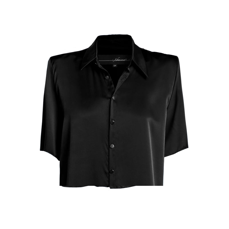 Studio Essential - Cropped Short Sleeve Blouse - Black