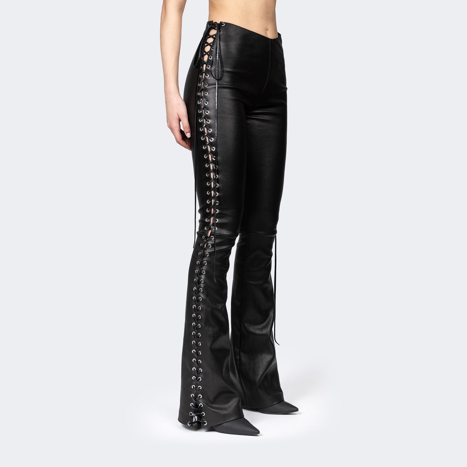 Black leather pants with lace up sides on sale