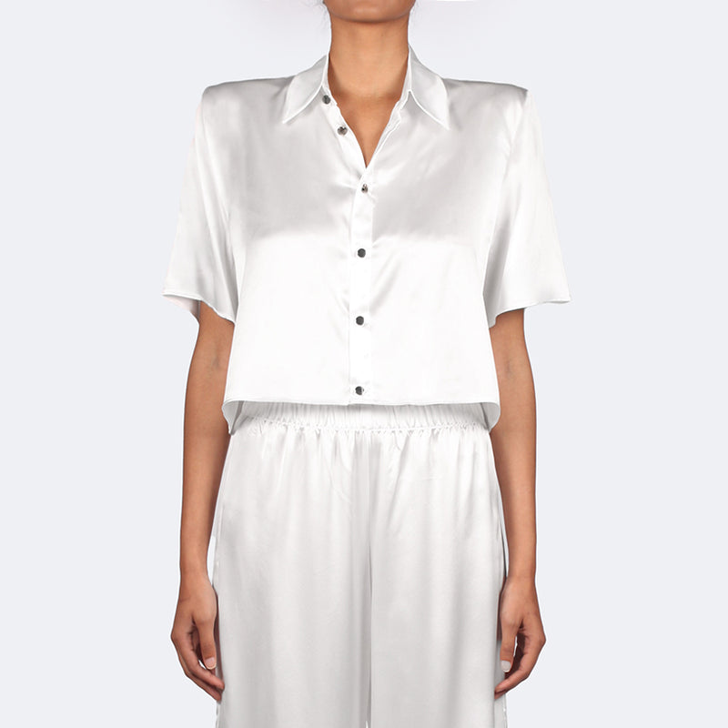 Studio Essential - Cropped Short Sleeve Blouse - Snow