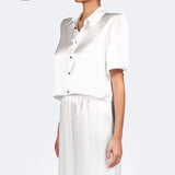 Studio Essential - Cropped Short Sleeve Blouse - Snow