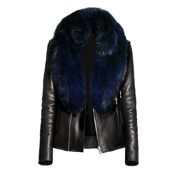 Navy Fox Fur Collar