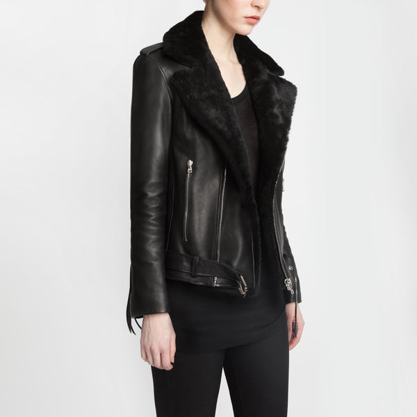 The Yoko leather jacket with Merino Sheepskin by the namesake designer Rosa Halpern.