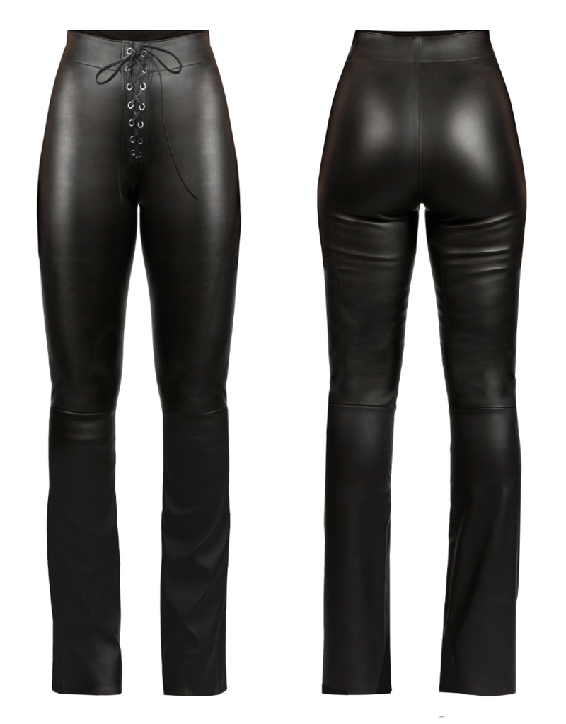 Front Lace, Long-Flare Leather Pant